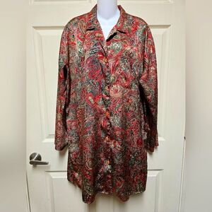 Victoria's Secret Vintage 90s Red Paisley LS Button Down Gown SzLg